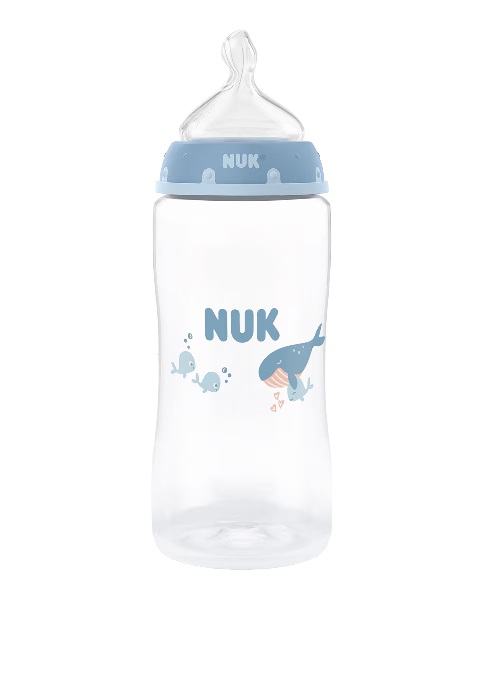 Nuk FC lutipudel 300ml silikoon lutiga Sinine vaaladega 3+kuud