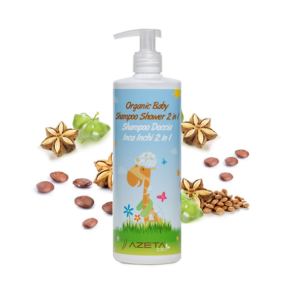 AZETABIO orgaaniline hooldav keha ja juustepesuvahend beebidele Aloe Vera ja Inchi mandliõliga, 200 ml