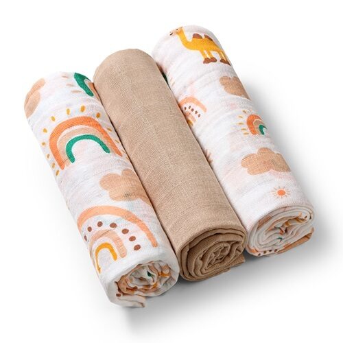 BabyOno musliinist mähkimislinad/suulapid 70x70cm, Beige 3tk