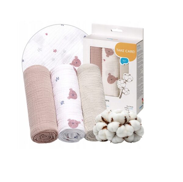 BabyOno musliinist mähkimislinad/suulapid 70x70cm, Pink 3tk