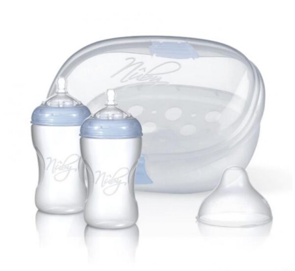 NûBY NATURAL TOUCH SILIKOON LUTIPUDELID 2X300ml VALGED+steriliseerimiskarp