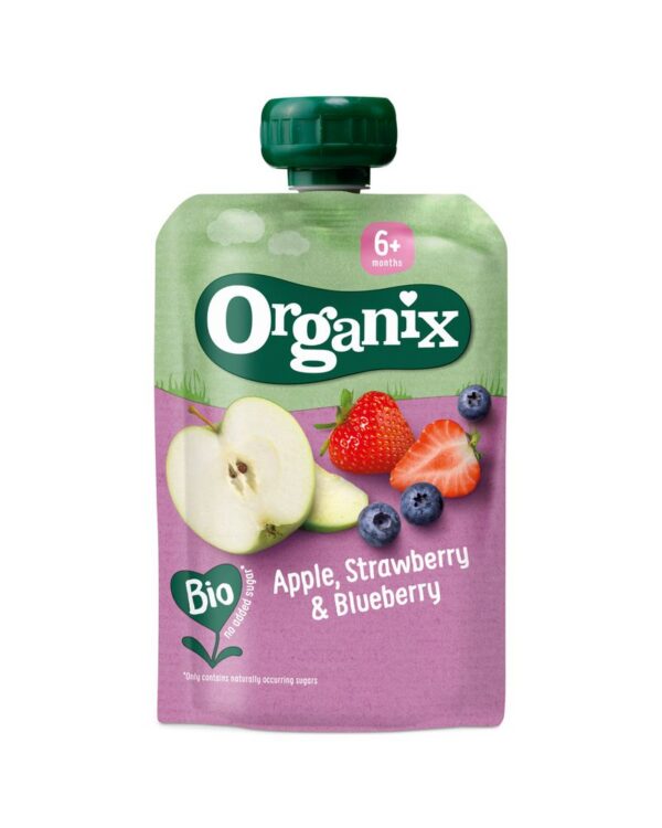 Organix ECO õuna-maasika-mustikapüree 6kuust 3x100g (1tuub-1,99eur)