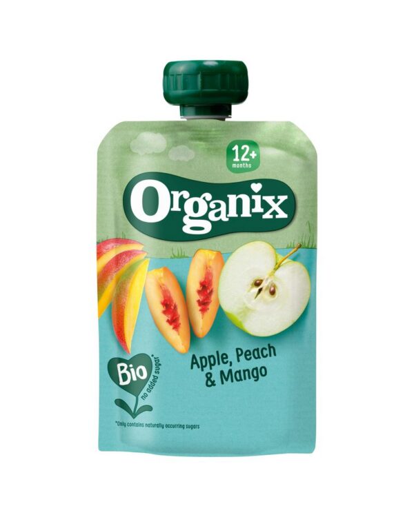 Organix õuna-virsiku-mangopüree 3×100 g(1tuub-1,99eur)