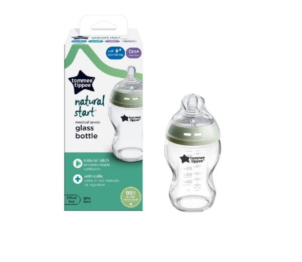 Tommee Tippee Natural Start anti-koolik  lutipudel 260ml klaas isesteriliseerimis funktsiooniga