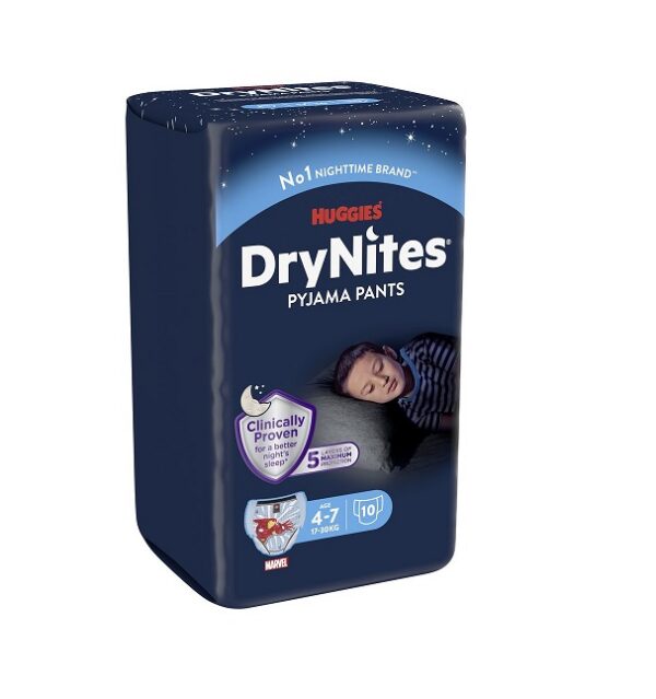 Huggies püksmähkmed DryNites 17-30kg 4-7aastane poisile 10tk tume pakk