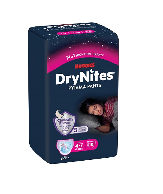 Huggies püksmähkmed DryNites 17-30kg 4-7aastane tüdrukule 10tk tume pakk