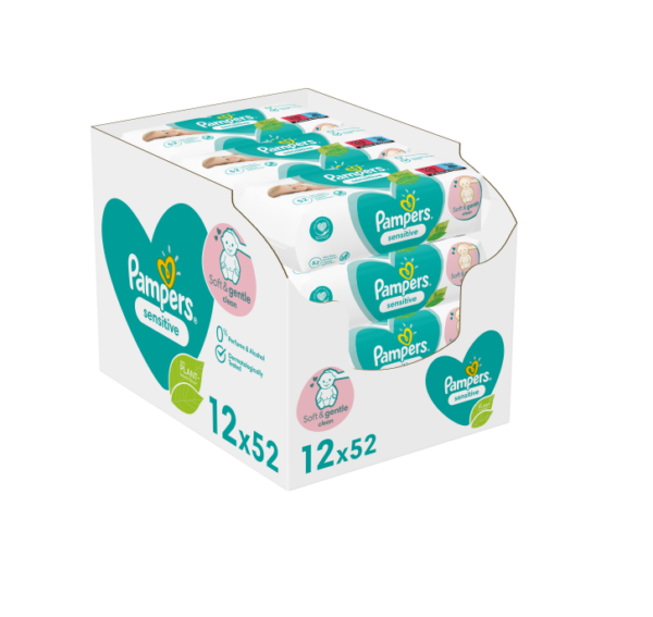 Pampers Sensitive Niisked Beebisalvrätid, 12Pakkix52tk= 624 Niisket Salvrätikut