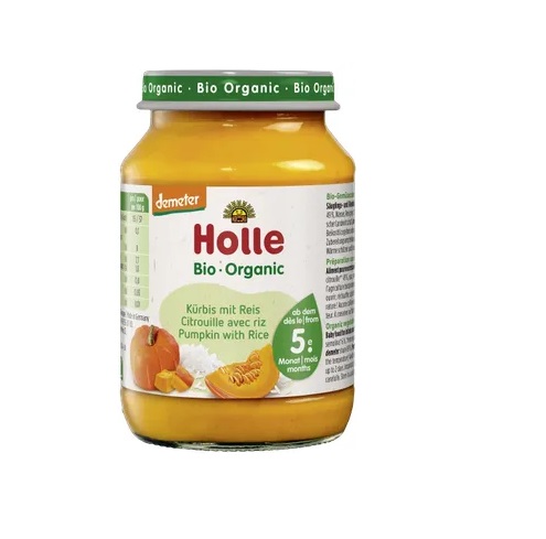 Holle Kõrvitsa- ja riisipüree imikutele alates 5. kuust, biodünaamiline 3x190g   (1purk-1,75eur)