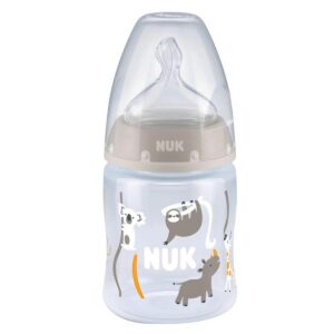 Nuk FC lutipudel 150ml 0-6kuud silikoon lutiga hall Jungli loomad temperatuuri kontrolliga