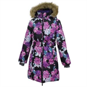 Tüdrukute mantel YACARANDA 12030030-71509-must mustriga (104-152cm) Huppa