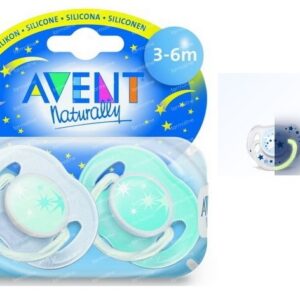 Avent silikoonlutt öö 3+, 2tk 4026019 helendava rõngaga,rohekas sinised.