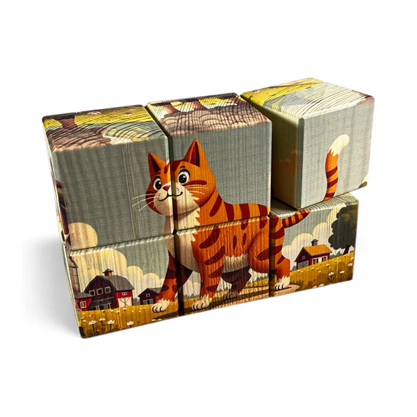 Farm Animal Picture Blocks – Set of 6 puidust pildiklotsid