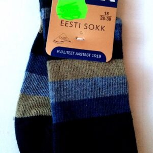 SUVA. Laste puuvillased triibulised sokid t.sinine/hall 18cm(28-30)