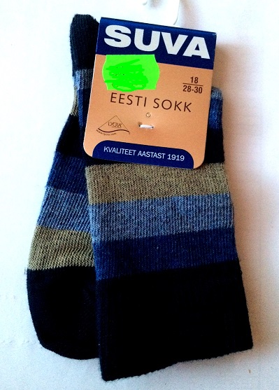SUVA. Laste puuvillased triibulised sokid t.sinine/hall 18cm(28-30)
