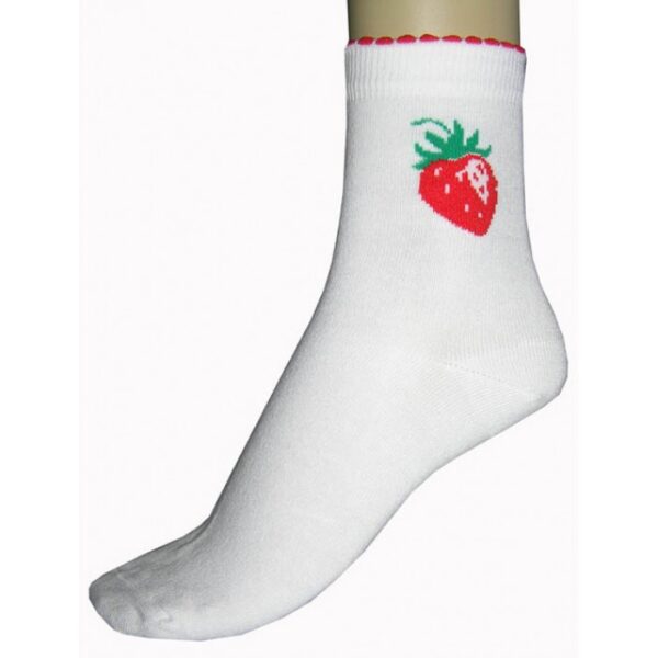 SUVA. Laste puuvillased sokid – “Maasikas” 16cm(25-27) valged