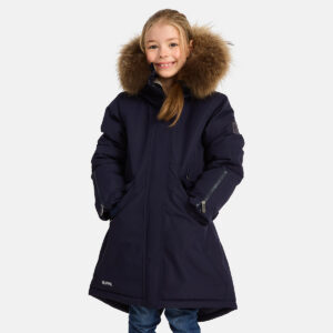 PARKA VIVIAN 1 tüdrukule 12490120 200G SOOJUSTUS 50055-TUMESININE HUPPA naturaalse karvaga