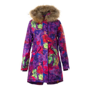PARKA VIVIAN 1 tüdrukule  12490120 200G SOOJUSTUS 21053-lilla mustriga HUPPA naturaalse karvaga