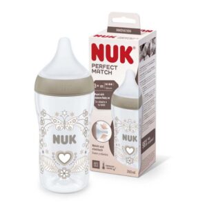 Nuk FC lutipudel 300ml 3+kuud M silikoonist lutiga PERFECT MATCH, Heart,temperatuuri kontrolliga