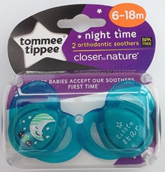 Silikoonlutt 6-18 kuud, TOMMEE TIPPEE, 2 tk Night Time Sinine Kuuga