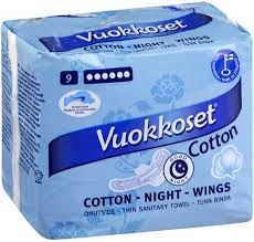 Vuokkoset hügieenisidemed Sensitive Cotton-Night-Wings 9tk