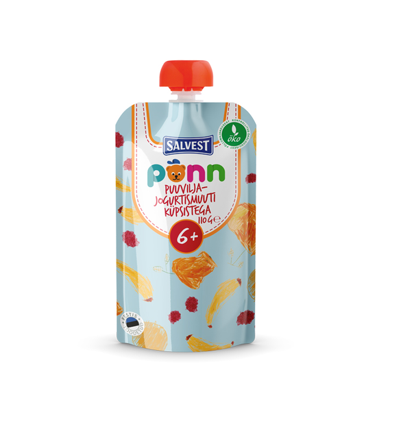 Salvest PÕNN Ökoloogiline Puuvilja-jogurtismuuti küpsistega 6+ 3x110g (1tuub-1,85eur)