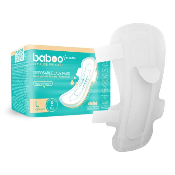 BABOO sünnitusjärgsed hügieenisidemed 425 mm 8 tk pakendis, suurus L/N6