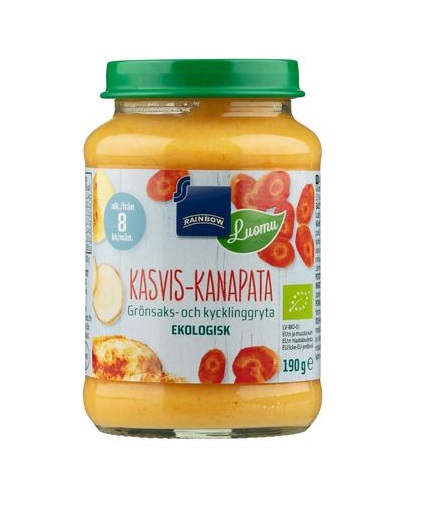 Rainbow mahe köögivilja-kanapüree  3x190g 8-elukuust (1purk-1,30eur)