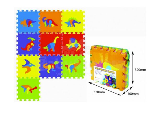 Puzzlematt põrandale Dinosaurused 10tk-pakendis (1puzzle number-32x32cm)