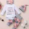 Komplekt tüdrukule 80-86cm 4-osaline roosa/hall lilledega – pilt 1