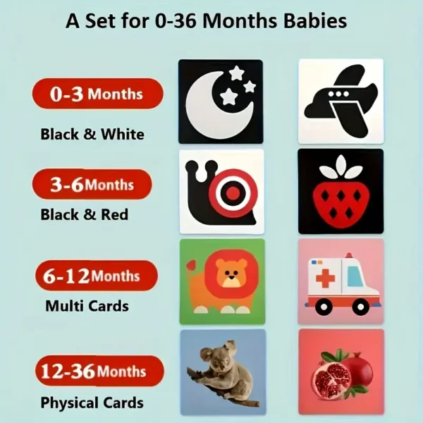 Baby Vision visuaalse stimulatsiooni kaardid beebile 4-komplekti (0-3kuud,3-6kuud,6-12kuud,12-36kuud)