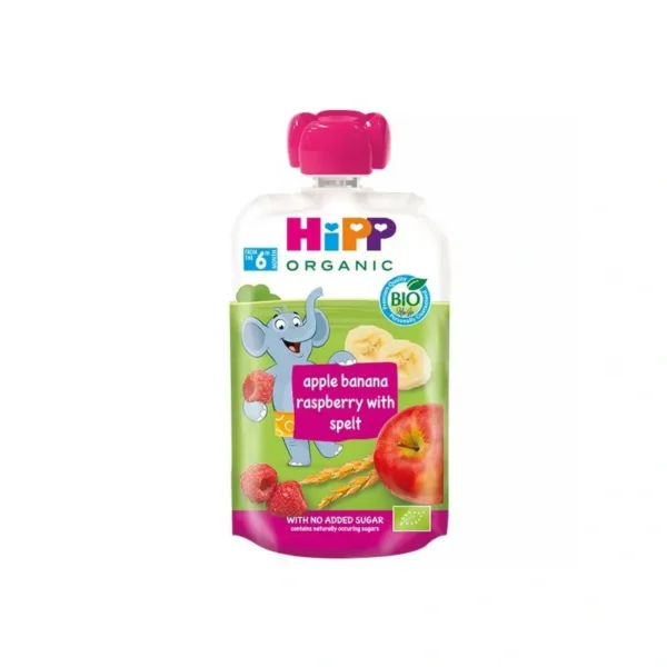 HIPP õuna-banaanipüree, vaarika ja täisteraviljadega 6.kuust 3x100g (1tk-2,00eur)