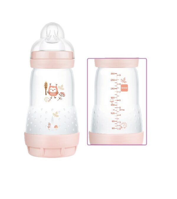MAM ULTIVENT 80% Anti-Colic  LUTIPUDEL 260ML 0+KUUD Roosa Öökull