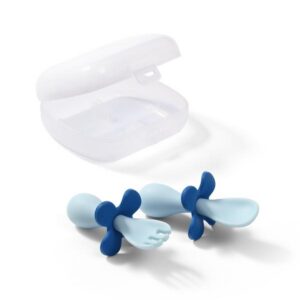 Ergonoomilised BabyOno lusikas ja kahvel helesinine/sinine karbis