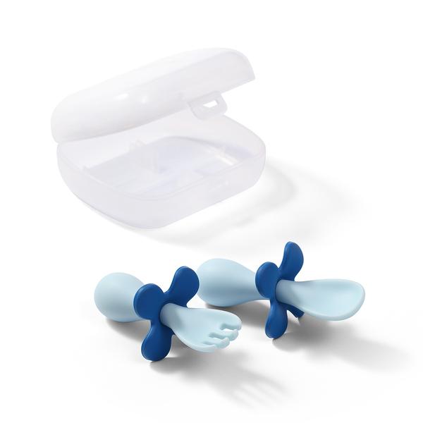 Ergonoomilised BabyOno lusikas ja kahvel helesinine/sinine karbis