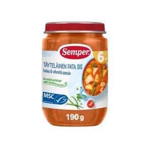 Semper  kreemjas kala ja roheliste ubade hautis 3×190 g, alates 6-elukuust (1purk-1.99eur)