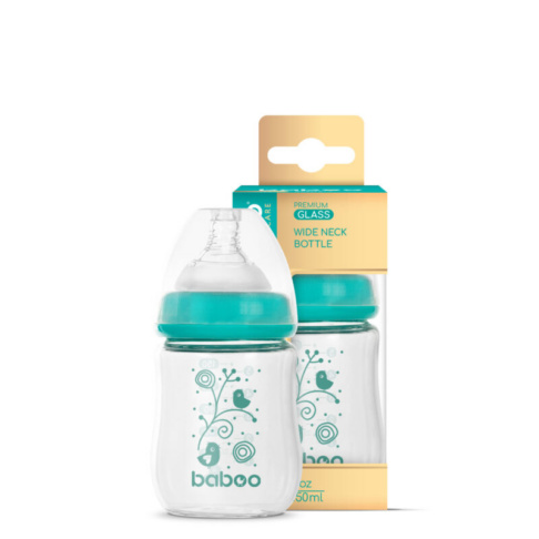 BABOO Anti-koolikute borosilikaatklaasist laia kaelaga lutipudel 0+ kuud, 150ml