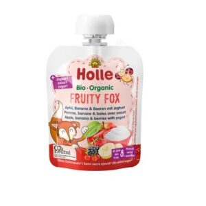 Holle Õuna-, banaani- ja marjapüree jogurtiga FRUITY FOX, beebidele alates 8. elukuust, mahe 3x85g (1tuub-1,69eur)