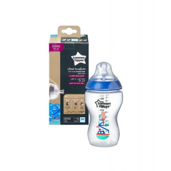 TOMMEE TIPPEE lutipudel Anti-Colic 260ml 0+kuud dekoreeritud tumesinine Laevaga