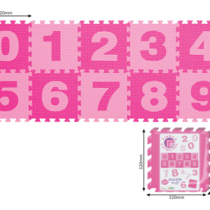 Puzzlematt põrandale numbrid 10tk-pakendis Roosa (1puzzle number-32x32cm)