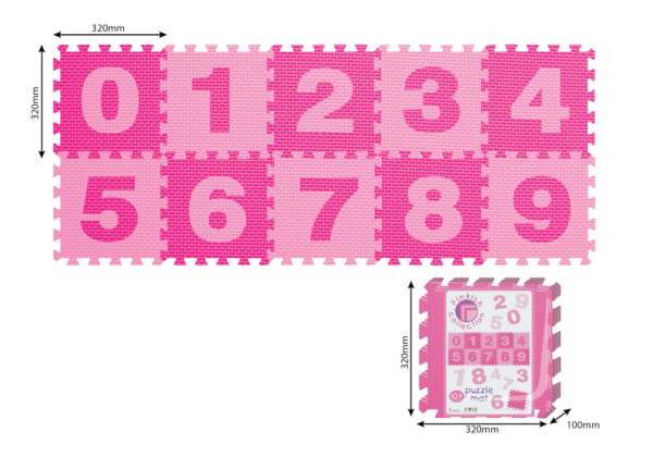 Puzzlematt põrandale numbrid 10tk-pakendis Roosa (1puzzle number-32x32cm)