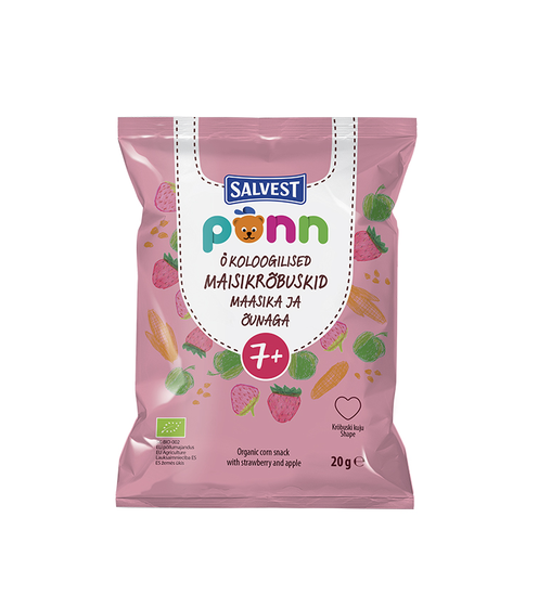 ÖKO maisikrõbuskid maasika ja õunaga Põnn Salvest 2x20 g 7+kuust (1pakk-1,62eur)