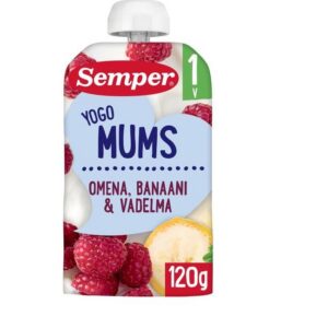 Õuna,banaani,vaarika ja jogurtipüree 1+aastast 3x120ml SEMPER (1tuub-1,79eur)