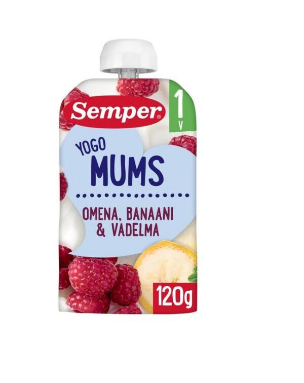 Õuna,banaani,vaarika ja jogurtipüree 1+aastast 3x120ml SEMPER (1tuub-1,79eur)