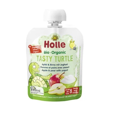 Holle Õuna-pirnipüree jogurtiga TASTY TURTLE, beebidele alates 8. elukuust, mahe 3x85g (1tuub-1,69eur)