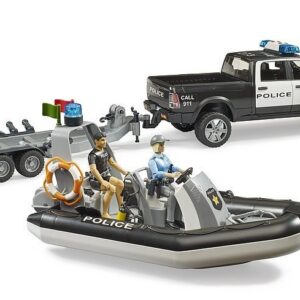 Bruder RAM 2500 politseiauto+haagis koos paadiga (must/valge, sh 2 figuuri) 1:16