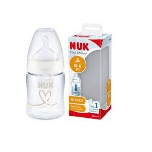 Nuk FC lutipudel 150ml 0-6kuud silikoon lutiga valge süda temperatuuri kontrolliga