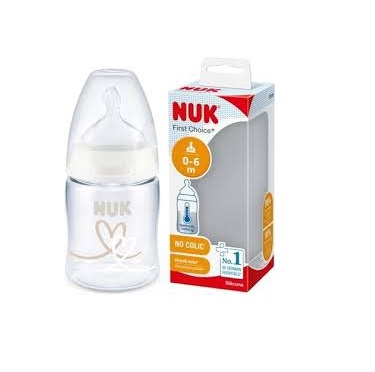 Nuk FC lutipudel 150ml 0-6kuud silikoon lutiga valge süda temperatuuri kontrolliga