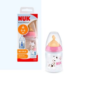 Nuk FC lutipudel 150ml 0-6kuud lateks lutiga roosa kaelkirjak kiiliga temperatuuri kontrolliga