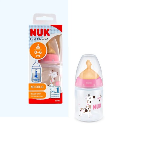 Nuk FC lutipudel 150ml 0-6kuud lateks lutiga roosa kaelkirjak kiiliga temperatuuri kontrolliga