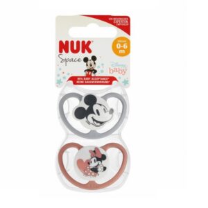 Nuk silikoon ortodondiline rõngaslutt N1 Space Mickey 0-6kuud 2tk hall/roosa